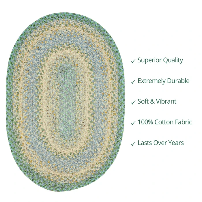 Homespice Decor Cotton Braided Baja Blue 453280 20 in. X 30 in. Oval Rug