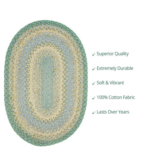 Homespice Decor Cotton Braided Baja Blue 400284 27 in. X 45 in. Oval Rug