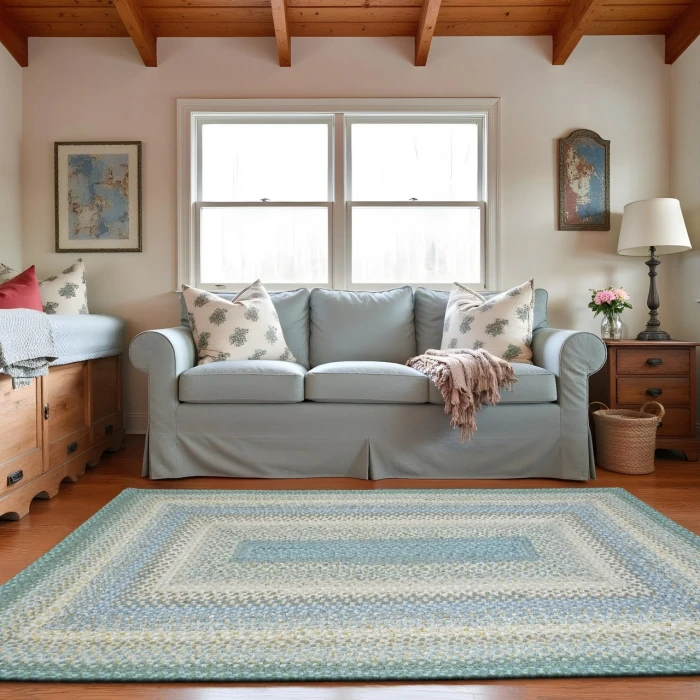 Homespice Decor Cotton Braided Rug Blue Baja Blue 10in. x 10in. Rect. Rug