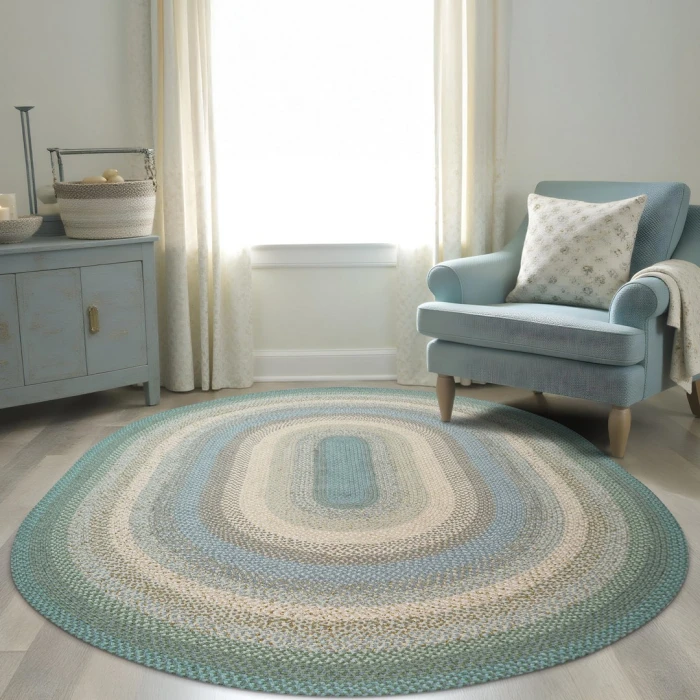 Homespice Decor Cotton Braided Baja Blue 403285 4 ft. X 6 ft. Oval Rug