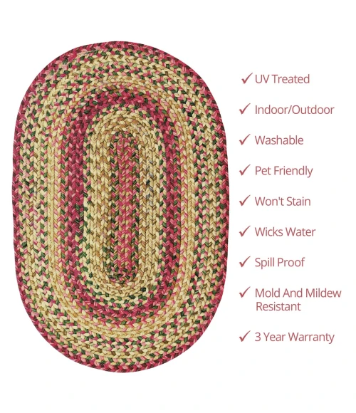 Homespice Decor Ultra Durable Braided Barcelona Red 300157 27 in. X 45 in. Oval Rug