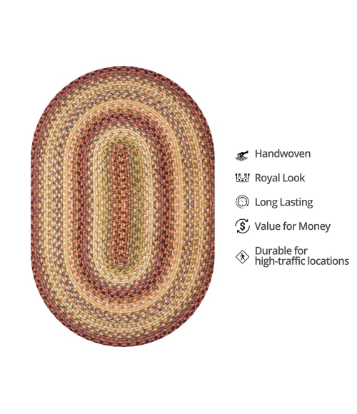 Homespice Decor Ultra Durable Braided Barcelona Red 303158 4 ft. X 6 ft. Oval Rug