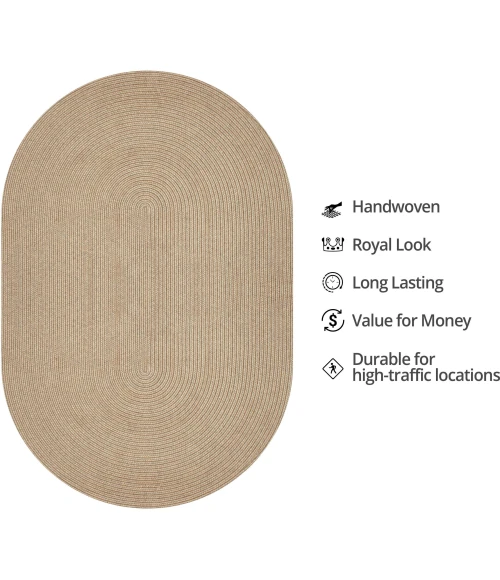 Homespice Decor Ultra Durable Braided Biscuit Tan 321671 20 in. X 30 in. Oval Rug