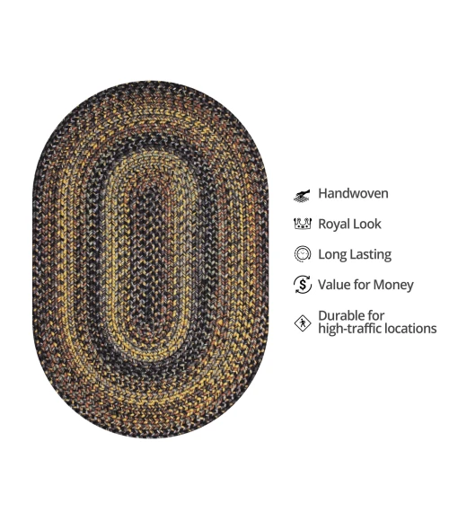 Homespice Decor Ultra Durable Braided Black Forest Black 303028 4 ft. X 6 ft. Oval Rug