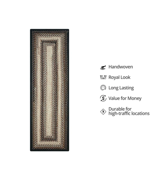 Homespice Decor Ultra Durable Braided Black Mist Black 329080 22 in. X 72 in. Rect Rug