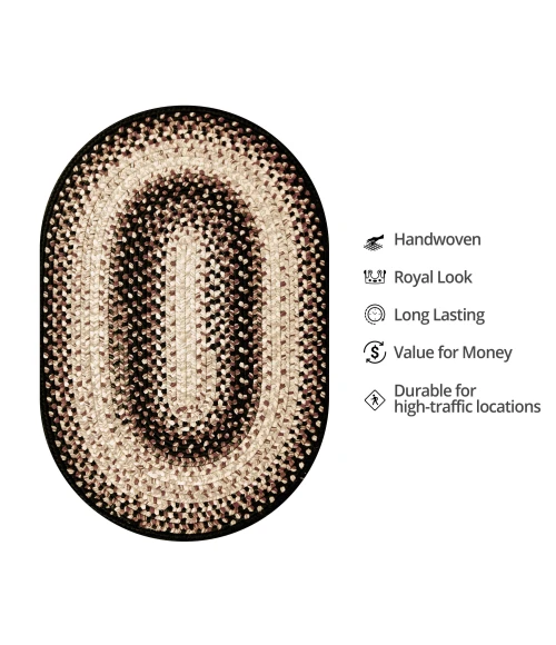 Homespice Decor Ultra Durable Braided Black Mist Black 303080 4 ft. X 6 ft. Oval Rug