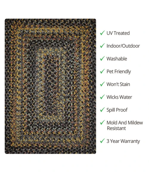 Homespice Decor Ultra Durable Braided Black Forest Black 322029 20 in. X 30 in. Rect Rug