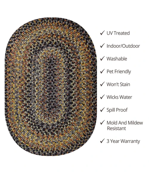 Homespice Decor Ultra Durable Braided Black Forest Black 321022 20 in. X 30 in. Oval Rug
