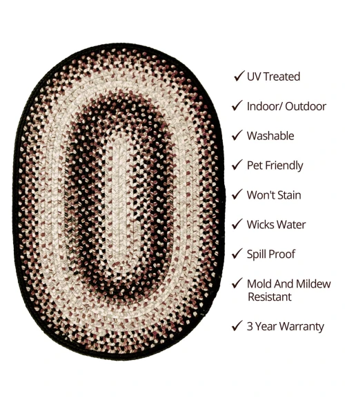 Homespice Decor Ultra Durable Braided Black Mist Black 300089 27 in. X 45 in. Oval Rug