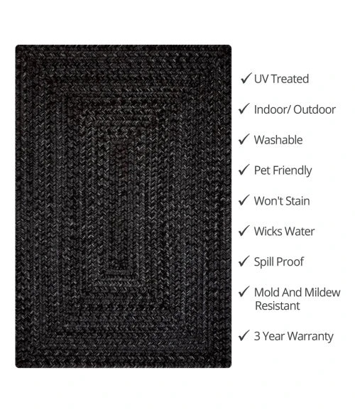 Homespice Decor Ultra Durable Braided Black 314574 5 ft. X 8 ft. Rect Rug