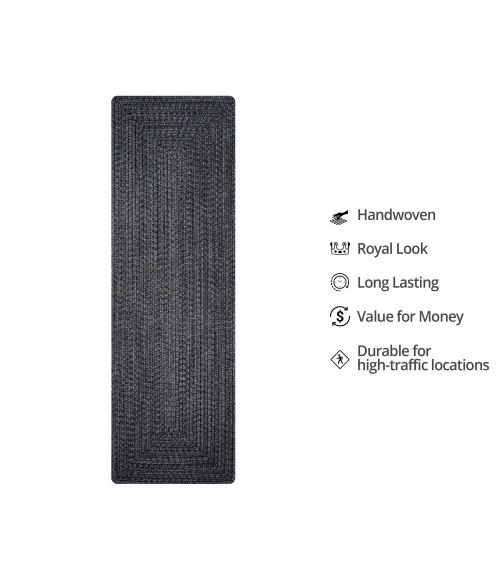 Homespice Decor Ultra Durable Braided Black 329578 22 in. X 72 in. Rect Rug