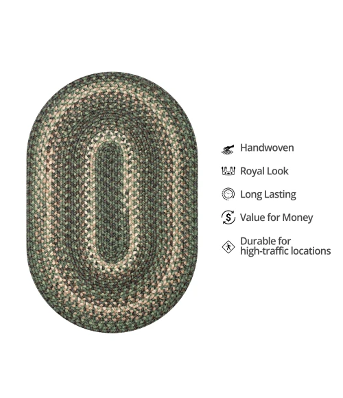 Homespice Decor Ultra Durable Braided Cedar Ridge Green 300874 27 in. X 45 in. Oval Rug