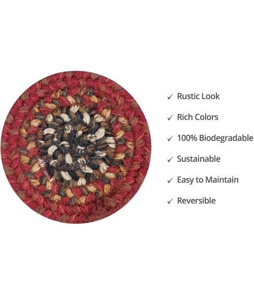 Homespice Decor Jute Braided Accessories Chester Red 240009PS 4 in. Set of 6 Round Rug