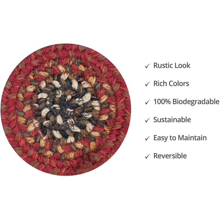 Homespice Decor Jute Braided Accessories Chester Red 240009PS 4 in. Set of 6 Round Rug