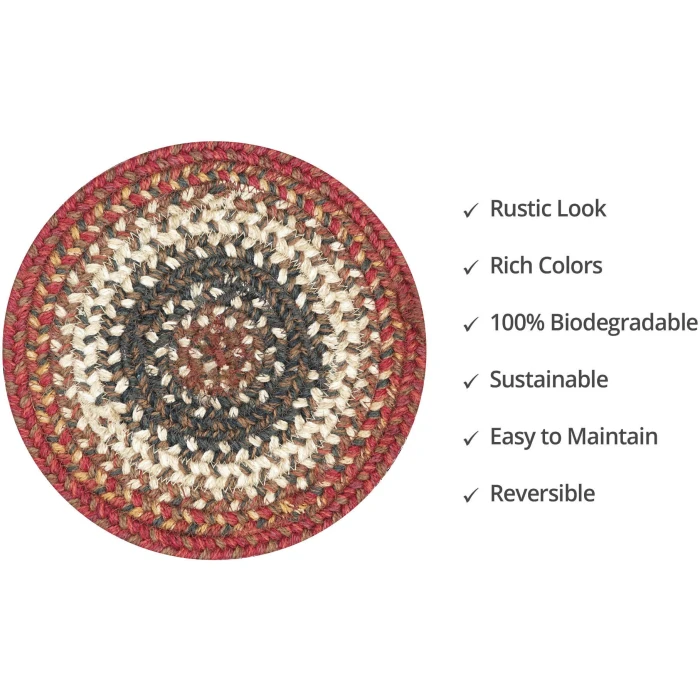 Homespice Decor Jute Braided Accessories Chester Red 240025PS 8 in. Set of 3 Round Rug