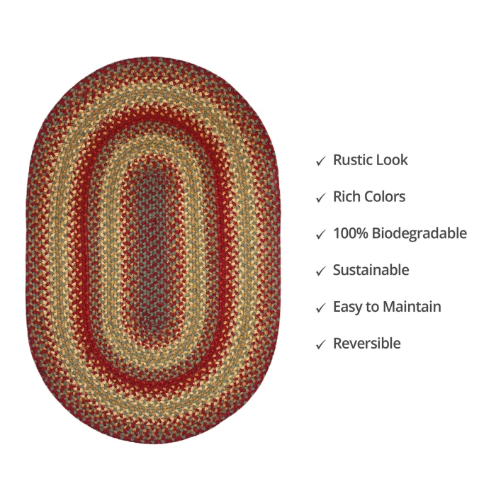Homespice Decor Jute Braided Cider Barn Red 502124 27 in. X 45 in. Oval Rug