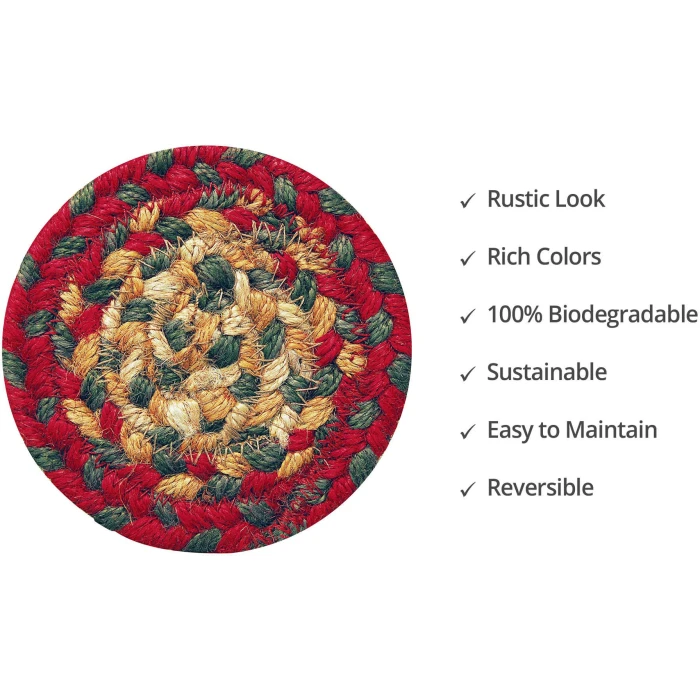 Homespice Decor Jute Braided Accessories Cider Barn Red 240004PS 4 in. Set of 6 Round Rug