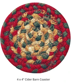 Homespice Decor Jute Braided Accessories Cider Barn Red 240004PS 4 in. Set of 6 Round Rug