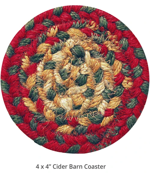 Homespice Decor Jute Braided Accessories Cider Barn Red 240004PS 4 in. Set of 6 Round Rug