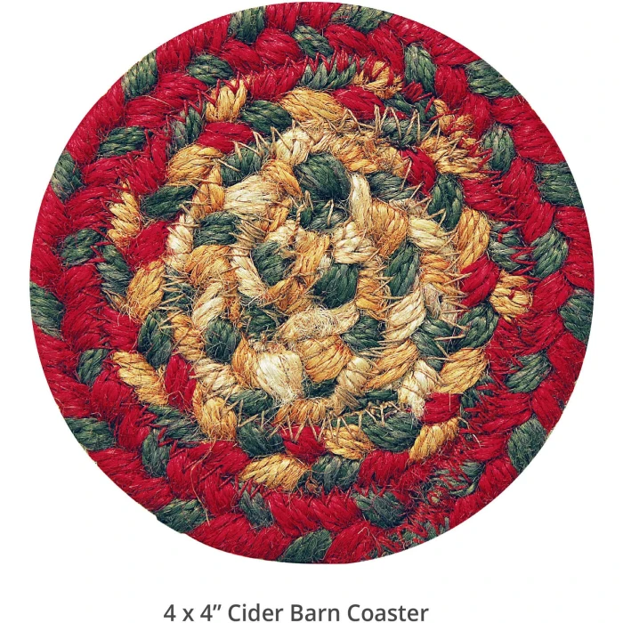 Homespice Decor Jute Braided Accessories Cider Barn Red 240004PS 4 in. Set of 6 Round Rug