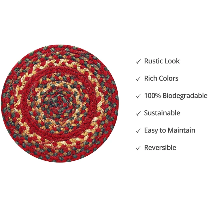 Homespice Decor Jute Braided Accessories Cider Barn Red 240020PS 8 in. Set of 3 Round Rug