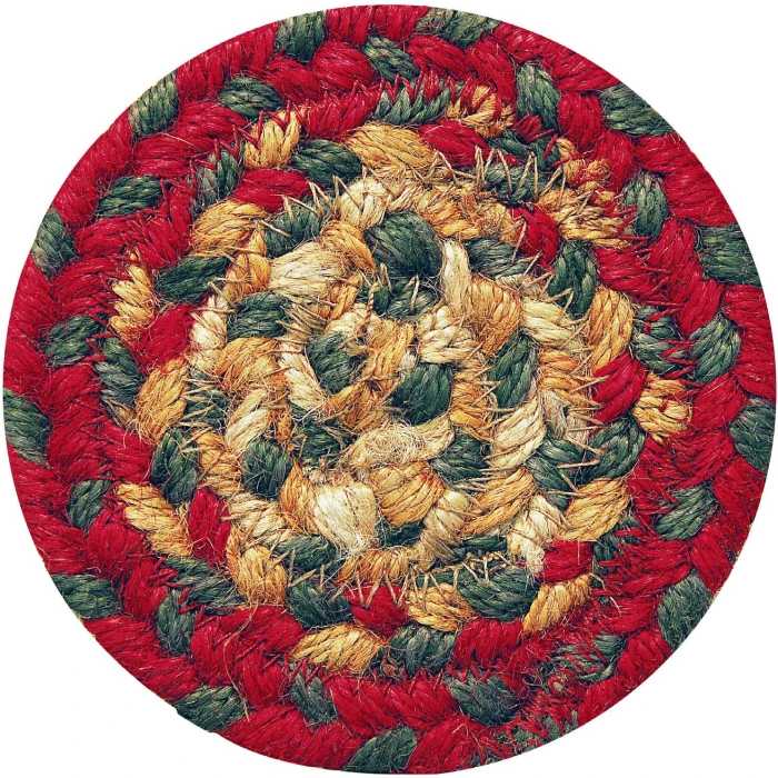 Homespice Decor Jute Braided Accessories Cider Barn Red 240004PS 4 in. Set of 6 Round Rug