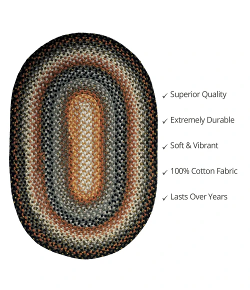 Homespice Decor Cotton Braided Cocoa Bean Black 453211 20 in. X 30 in. Oval Rug