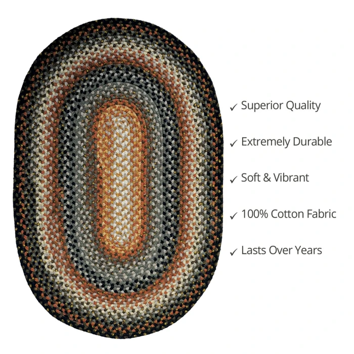 Homespice Decor Cotton Braided Cocoa Bean Black 400215 27 in. X 45 in. Oval Rug