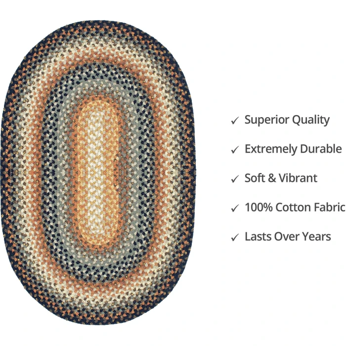 Homespice Decor Cotton Braided Cocoa Bean Black 404213 5 ft. X 8 ft. Oval Rug