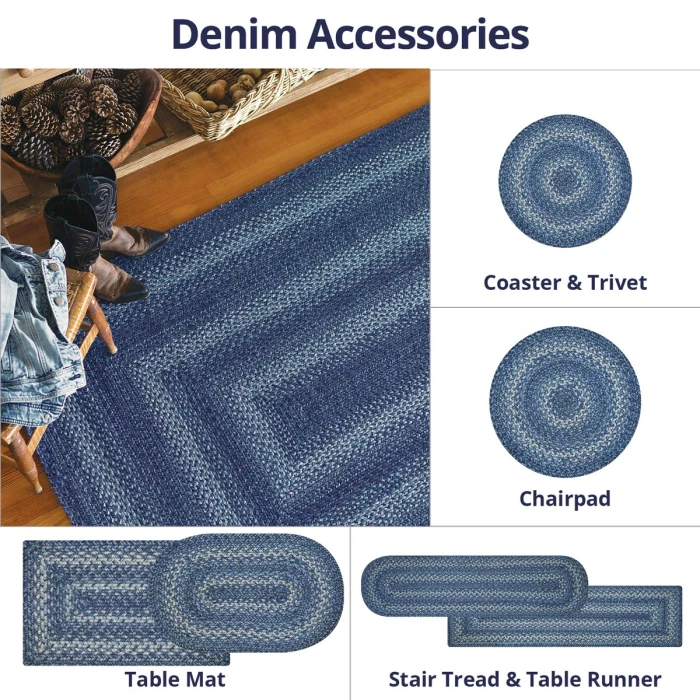 Homespice Decor Jute Braided Denim Blue 502681 27 in. X 45 in. Oval Rug