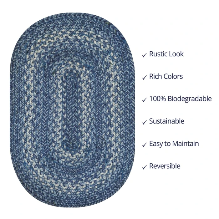 Homespice Decor Jute Braided Denim Blue 502681 27 in. X 45 in. Oval Rug