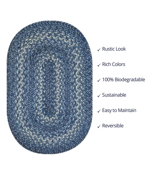 Homespice Decor Jute Braided Denim Blue 503688 4 ft. X 6 ft. Oval Rug