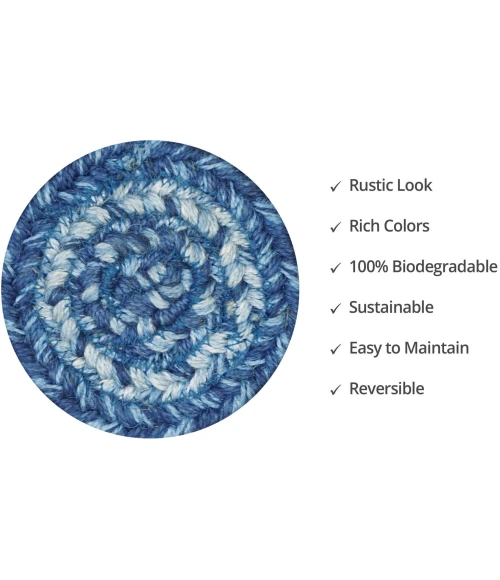 Homespice Decor Jute Braided Accessories Denim Blue 240008PS 4 in. Set of 6 Round Rug