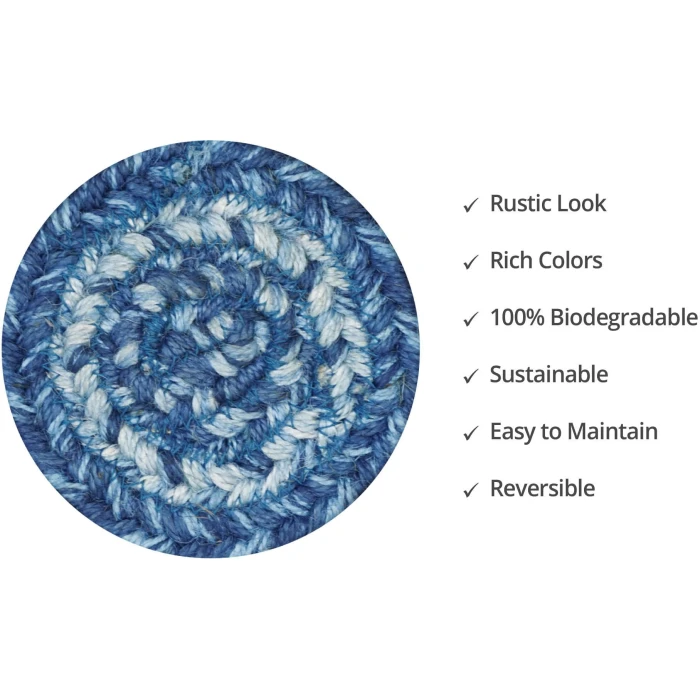 Homespice Decor Jute Braided Accessories Denim Blue 240008PS 4 in. Set of 6 Round Rug