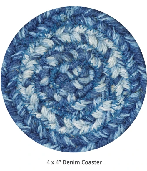 Homespice Decor Jute Braided Accessories Denim Blue 240008PS 4 in. Set of 6 Round Rug