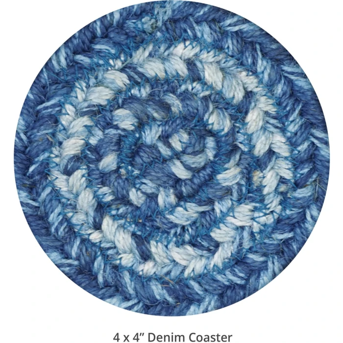 Homespice Decor Jute Braided Accessories Denim Blue 240008PS 4 in. Set of 6 Round Rug