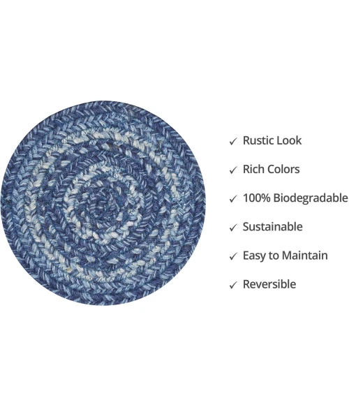 Homespice Decor Jute Braided Accessories Denim Blue 240024PS 8 in. Set of 3 Round Rug