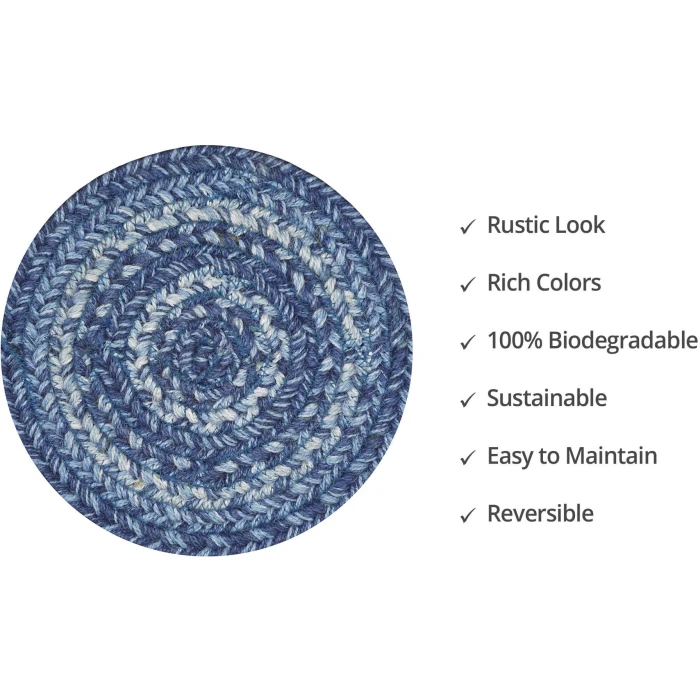 Homespice Decor Jute Braided Accessories Denim Blue 240024PS 8 in. Set of 3 Round Rug