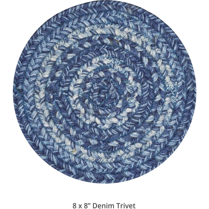 Homespice Decor Jute Braided Accessories Denim Blue 240024PS 8 in. Set of 3 Round Rug