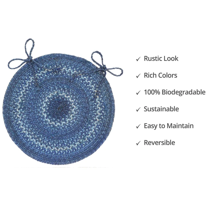 Homespice Decor Jute Braided Accessories Denim Blue 240042PS 15 in. Set of 2 Round Rug