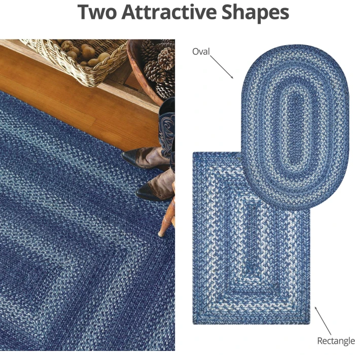 Homespice Decor Jute Braided Denim Blue 511683 20 in. X 30 in. Rect Rug