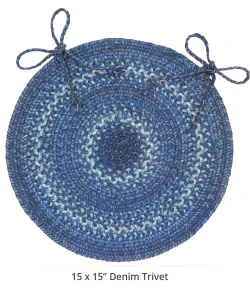 Homespice Decor Jute Braided Accessories Denim Blue 240172PS 15 in. Set of 6 Round Rug