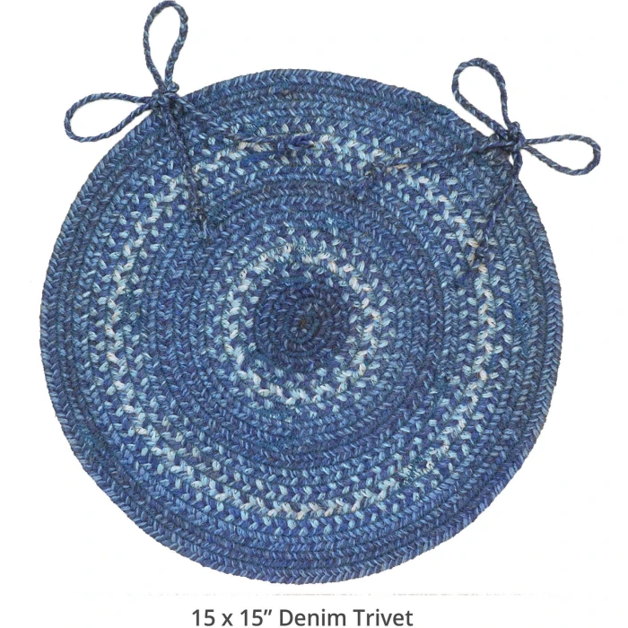 Homespice Decor Jute Braided Accessories Denim Blue 240042PS 15 in. Set of 2 Round Rug