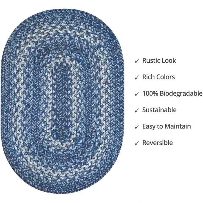 Homespice Decor Jute Braided Accessories Denim Blue 240056PS 13 in. X 19 in. Set of 4 Oval Rug