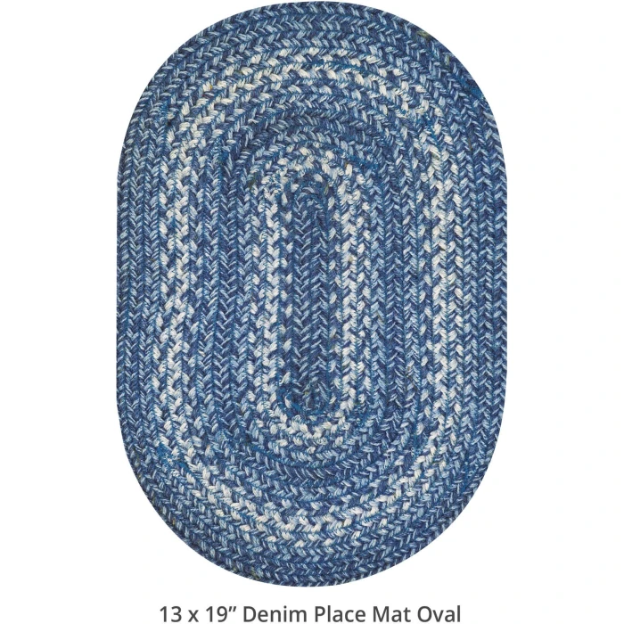 Homespice Decor Jute Braided Accessories Denim Blue 240056PS 13 in. X 19 in. Set of 4 Oval Rug