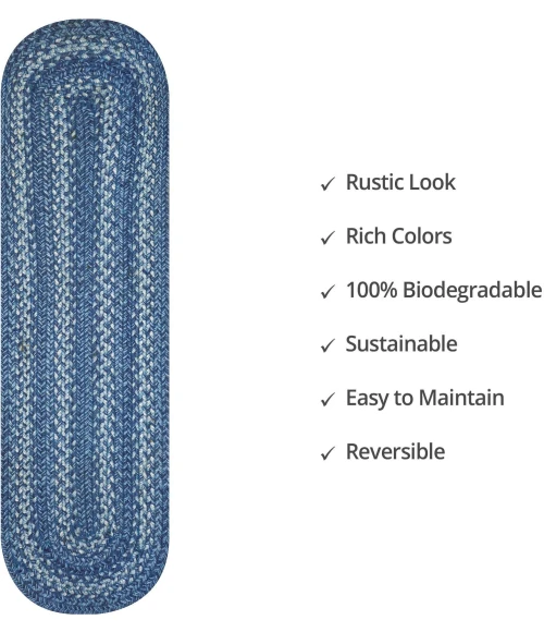 Homespice Decor Jute Braided Accessories Denim Blue 240100PS 8 in. X 28 in. Set of 2 Oval Rug