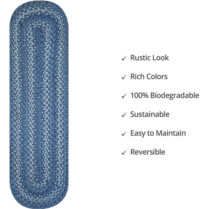 Homespice Decor Jute Braided Accessories Denim Blue 240132PS 8 in. X 28 in. Set of 13 Oval Rug