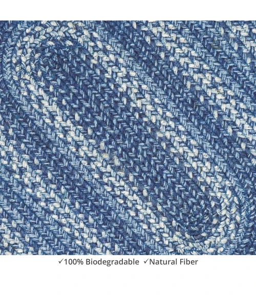 Homespice Decor Jute Braided Accessories Denim Blue 571687 11 in. X 36 in. Oval Rug