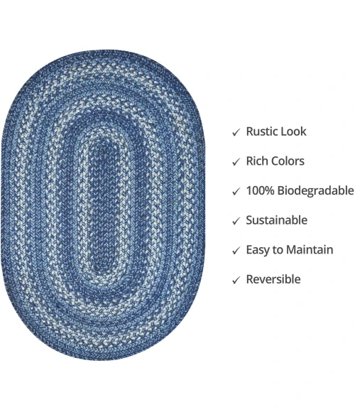 Homespice Decor Jute Braided Denim Blue 500687 2 ft. X 3 ft. Oval Rug