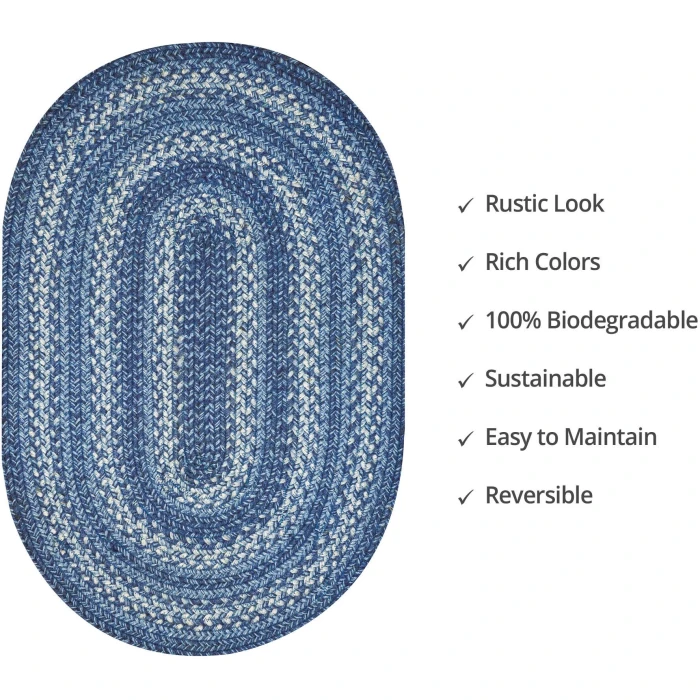 Homespice Decor Jute Braided Denim Blue 500687 2 ft. X 3 ft. Oval Rug